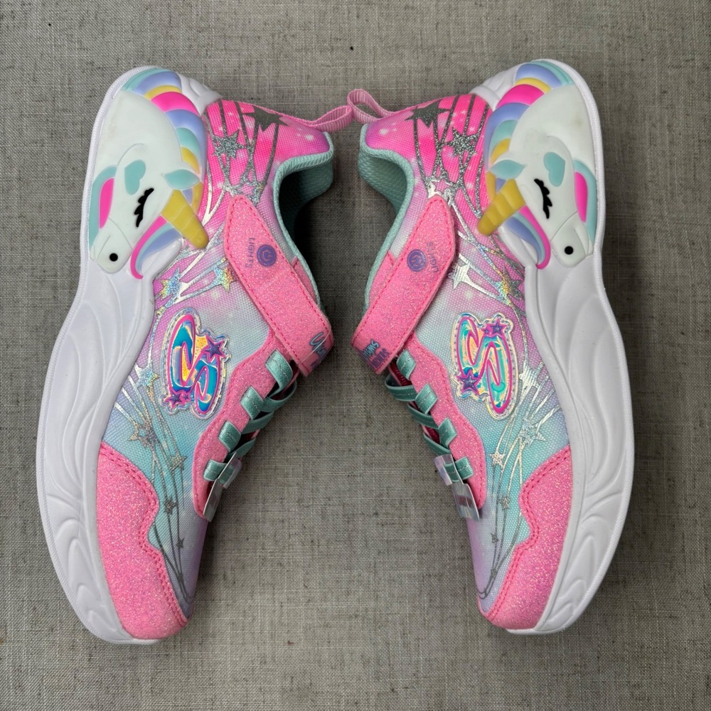 Skechers Kids S-Lights Shoes Unicorn Dreams Pink White Light Up Sneakers Size 2. - Picture 10 of 11